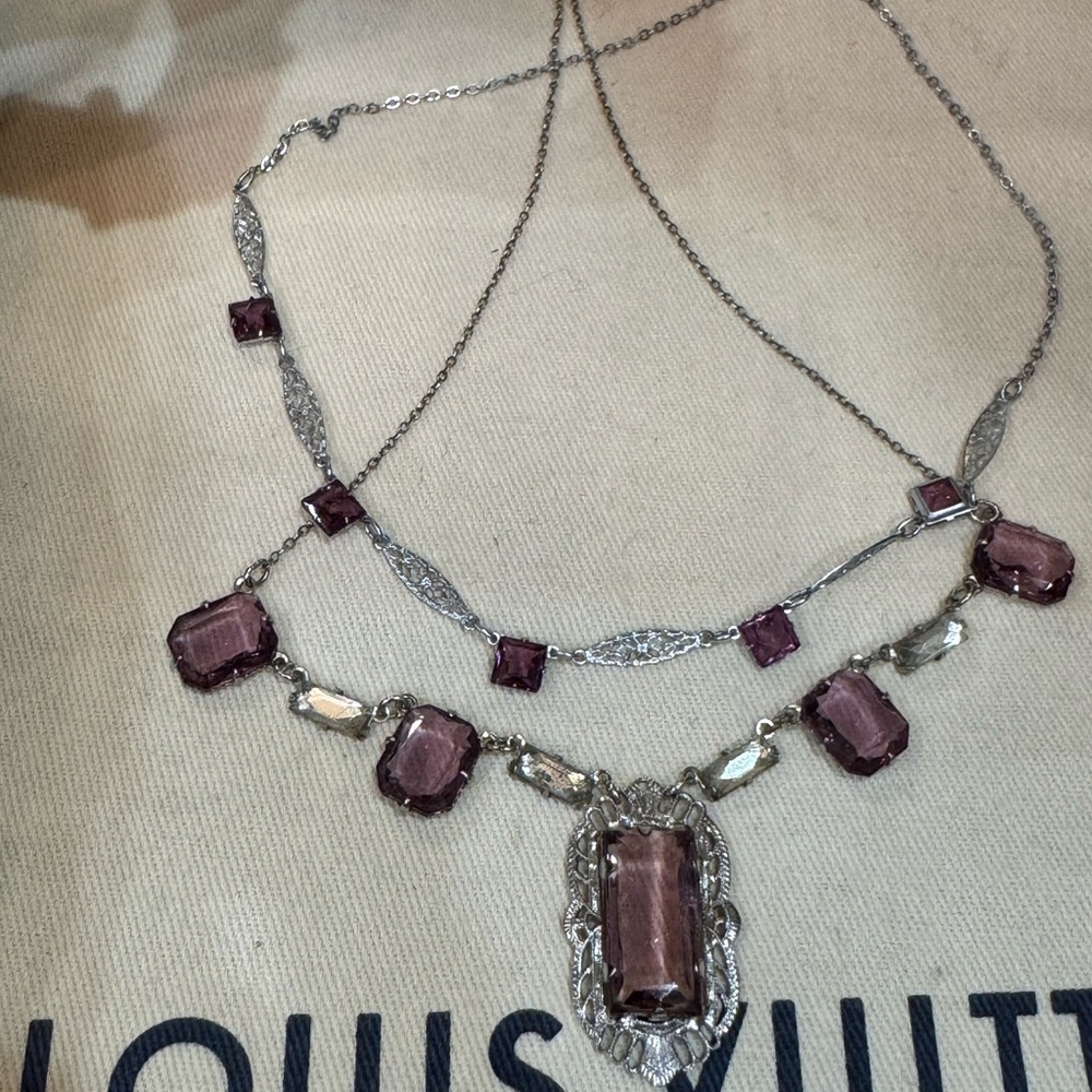 Vintage Edwardian Sterling Silver Amethyst Necklace